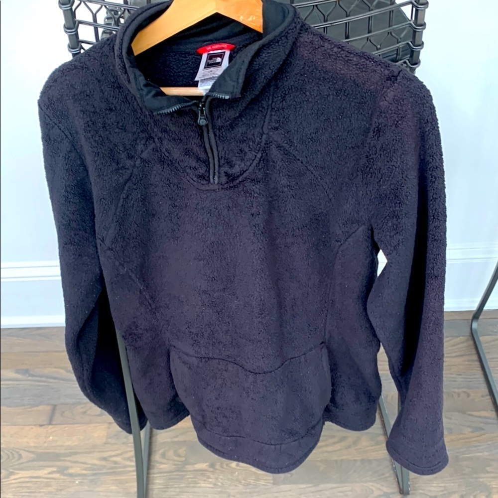 The NorthFace Fuzzy Fleece Pullover Sweater kangaroo Pockets Black Womenβs L - Picture 2 of 8